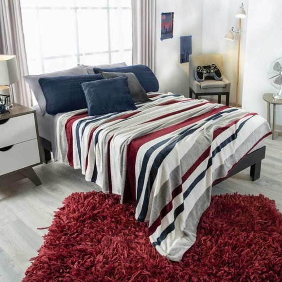 Multicolor Striped Microfiber Full/Queen Blanket - Picture 1 of 4